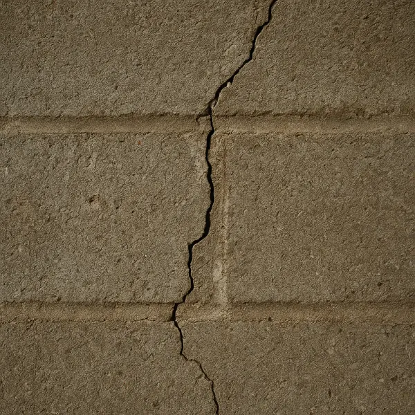 Stair-step crack following mortar joints on a concrete block foundation